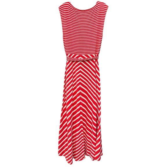 Talbots Red White Striped Maxi Dress Large L Sleeveless Belted Nautical - Picture 2 of 4